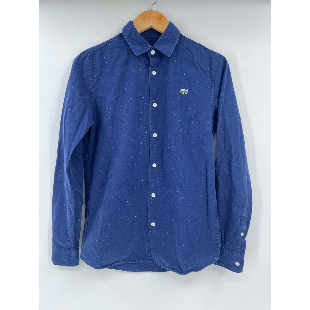 Lacoste Mens Blue Speckled Long Sleeve Button Down Shirt CH0945 Size S FR 38